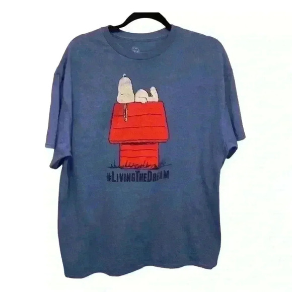 Peanuts Men's XL Blue Snoopy #LivingTheDream Graphic T-Shirt - Picture 2 of 4